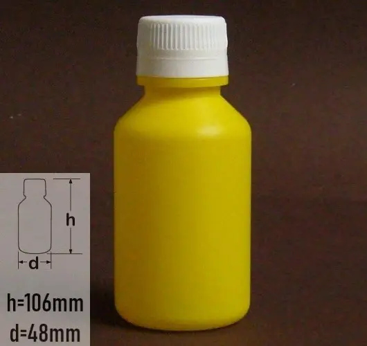 Sticla plastic 100ml culoare galben cu capac standard cu autosigilare alb